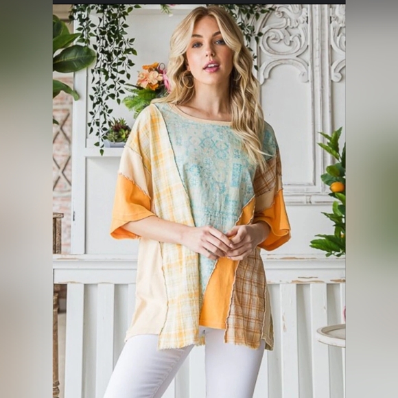 Oli & Hali Tops - Oli & Hali Boho Mixed Patchwork Top